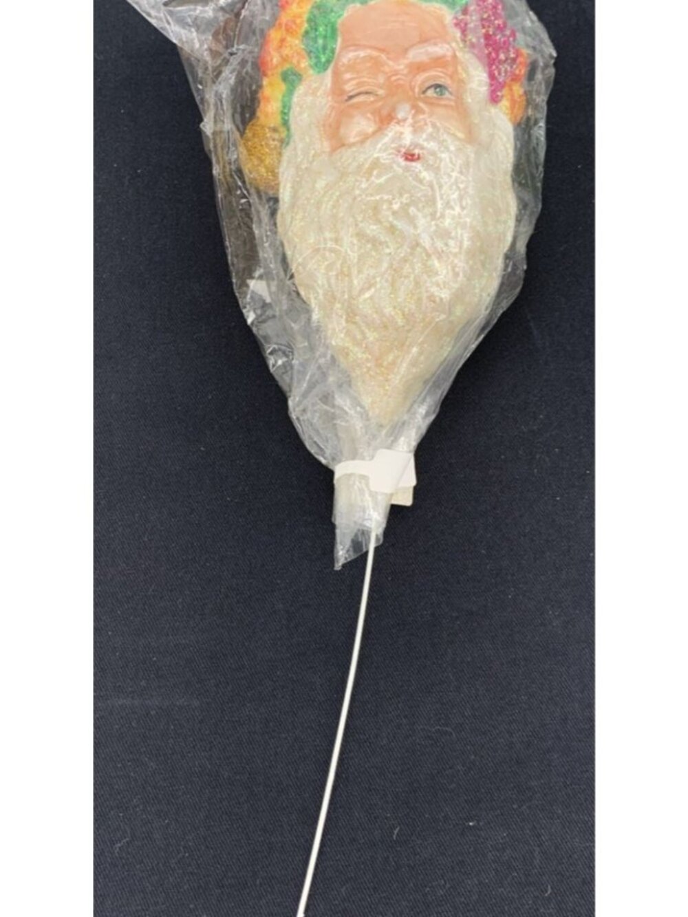 Christmas Blow Mold Plastic Pick 5" Santa Claus Head Decor Pick Hong Kong NIP